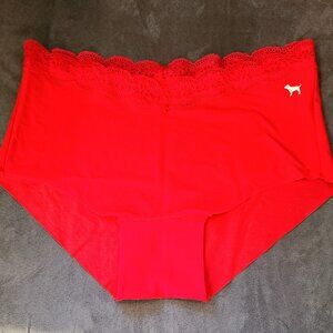 PINK Victoria's Secret Red Lace-Rimmed Shortie, Large